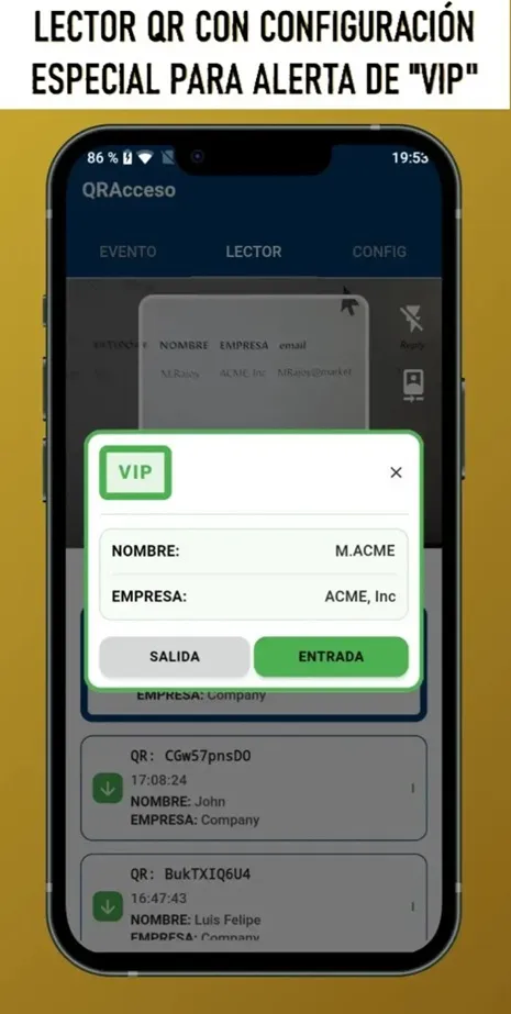 Lector QR con configuración especial para alerta VIP