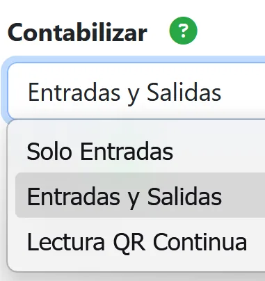 Selector de contabilización: entradas, salidas y lectura continua