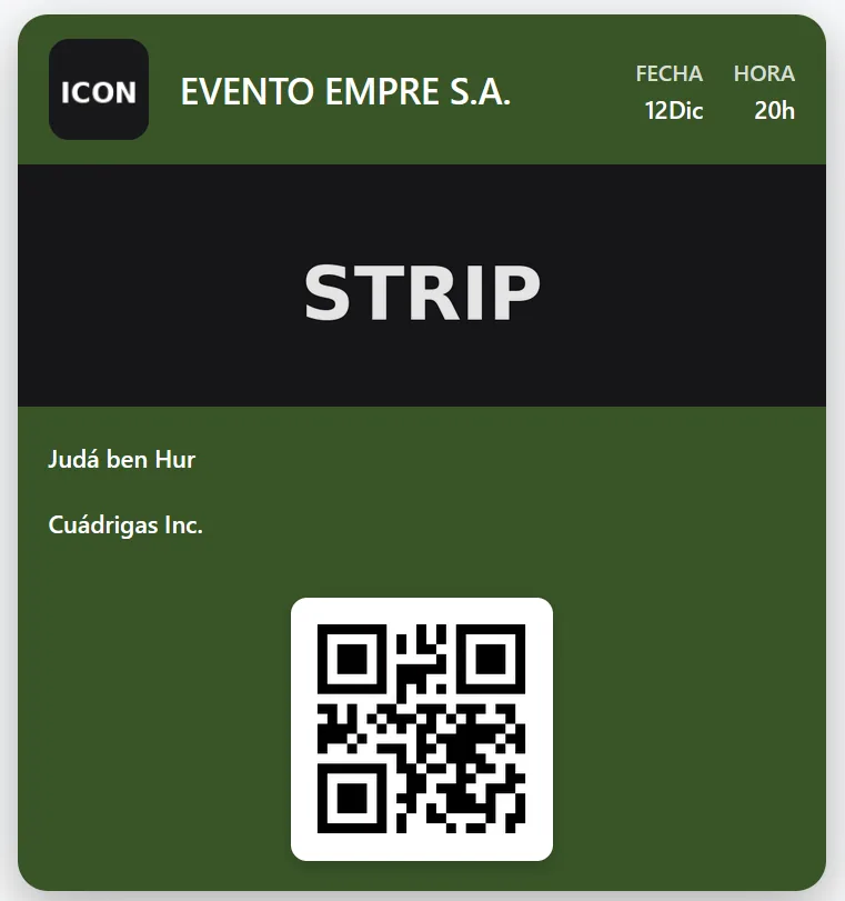 Ejemplo de pase PKPass estilo Wallet