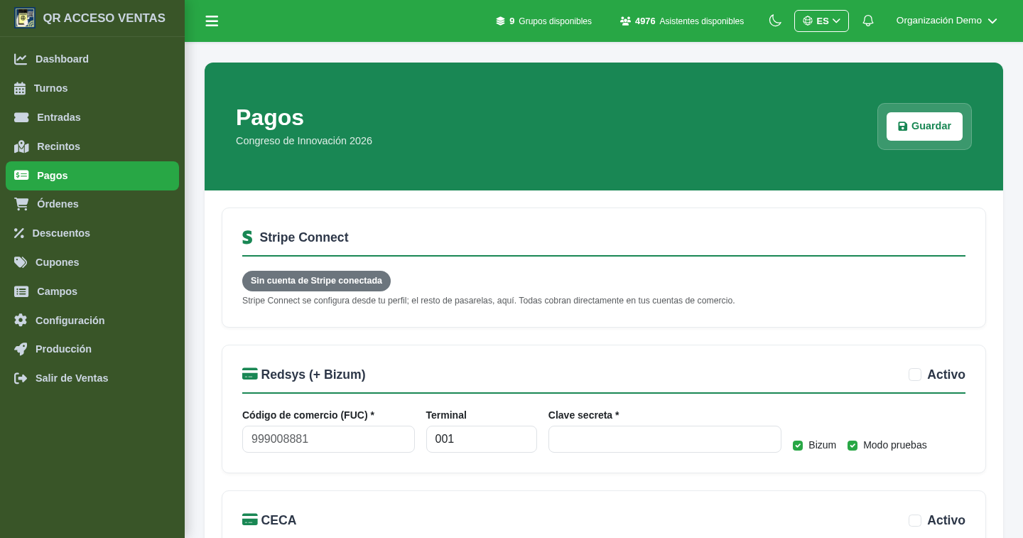 Configuración de pagos y pasarelas en Tickets10